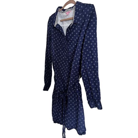 Lilly Pulitzer Davie Navy Blue White Button Print Tie Waist Shirt Dress Size 16 - Picture 4 of 6